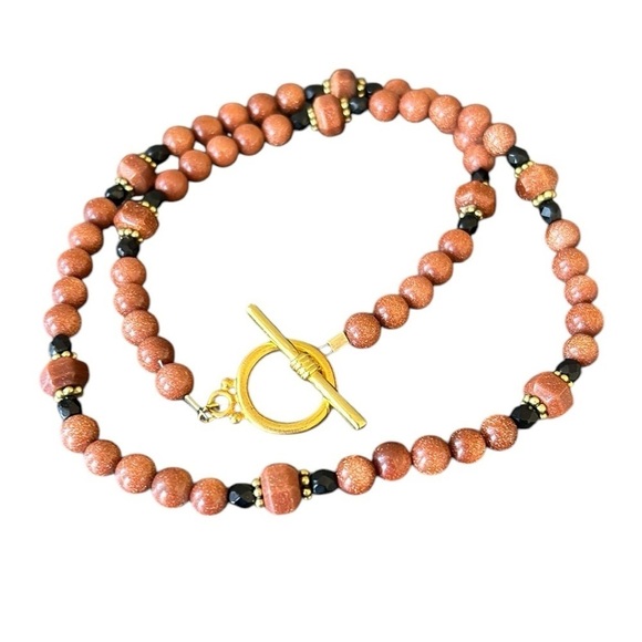 Goldstone Bead and Czech Glass 18” Necklace with Toggle Clasp - Picture 4 of 6